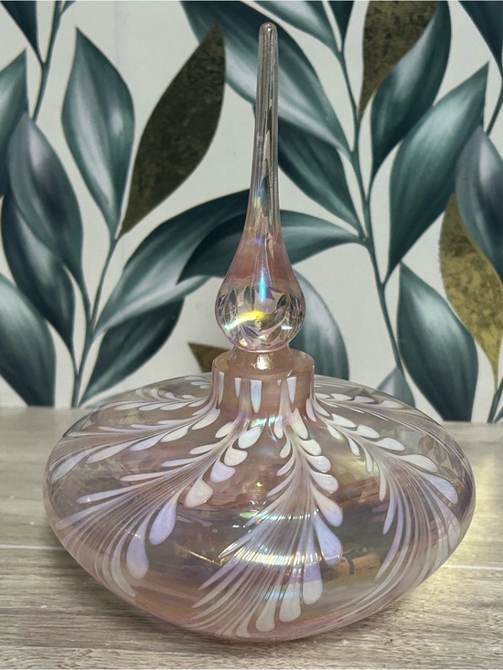 Crystal Clear Other - Vintage Crystal Clear Pink Iridescent Art Glass Perfume Bottle